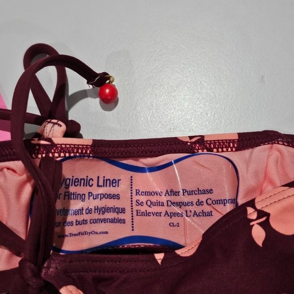Kate Spade New York Apple-Print String Bikini Bottoms Deep Fig Size Medium - Picture 6 of 9